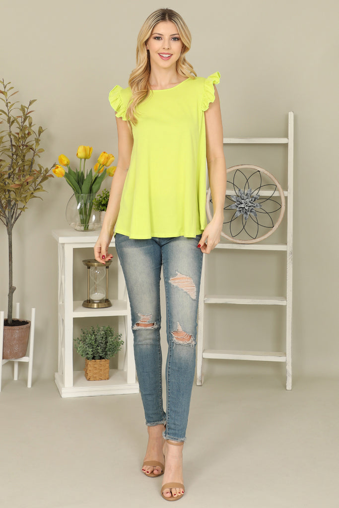 Solid Ruffle Sleeve Top - Riah Fashion
