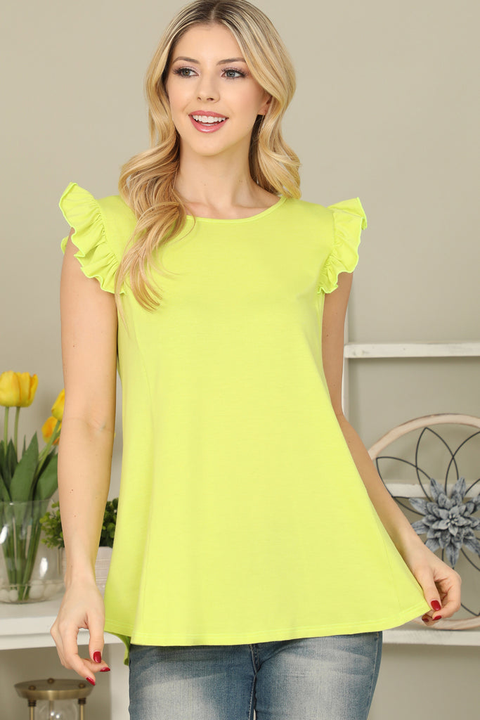 Solid Ruffle Sleeve Top - Riah Fashion