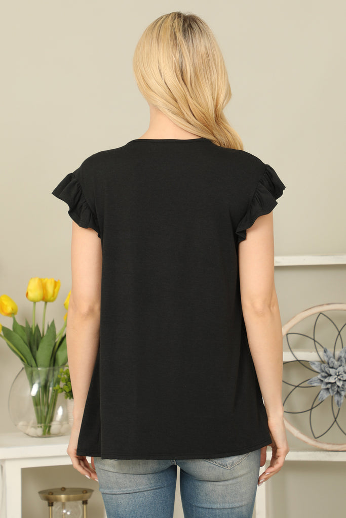 Solid Ruffle Sleeve Tiered Top