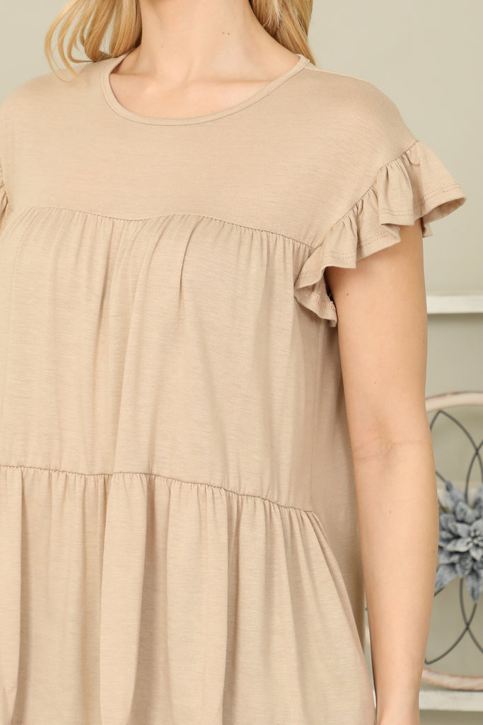 Solid Ruffle Sleeve Tiered Top