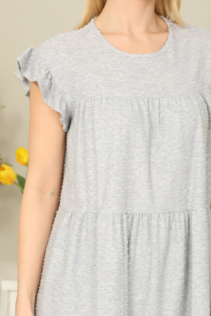 Solid Swiss Dot Ruffle Sleeve Tiered Top - Riah Fashion