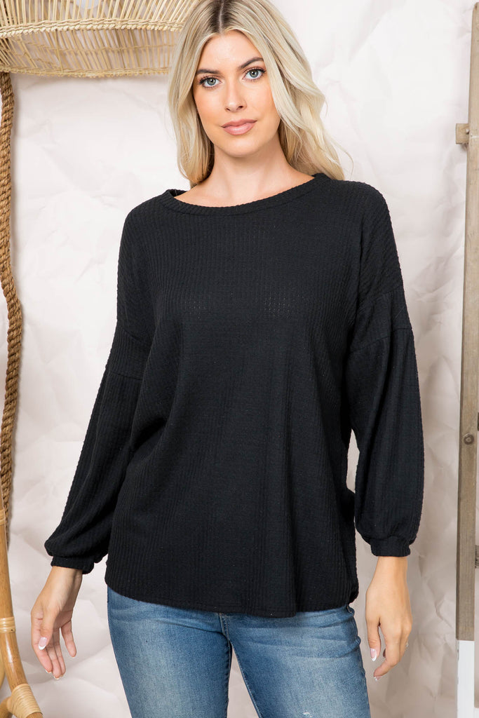 Puff Sleeve Boatneck Waffle Tunic