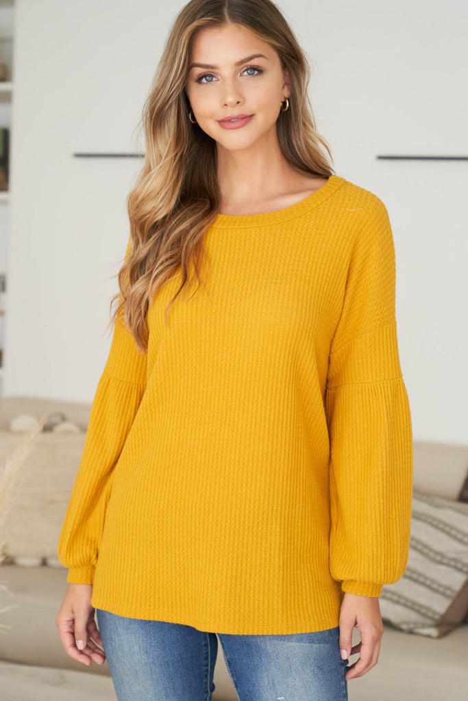 Puff Sleeve Boatneck Waffle Tunic