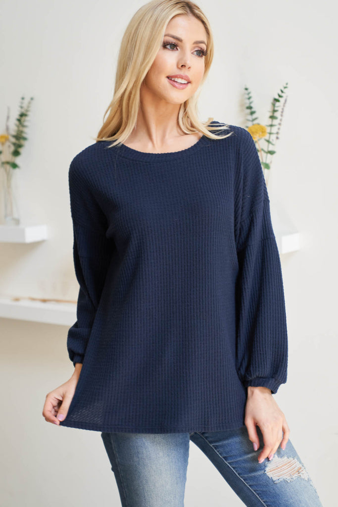 Puff Sleeve Boatneck Waffle Tunic
