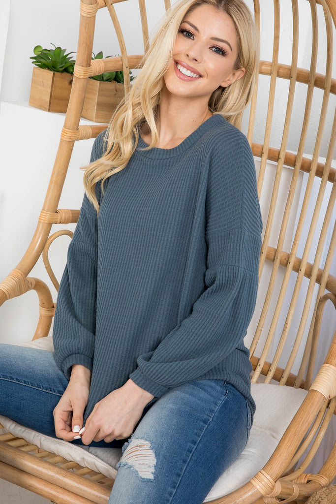 Puff Sleeve Boatneck Waffle Tunic