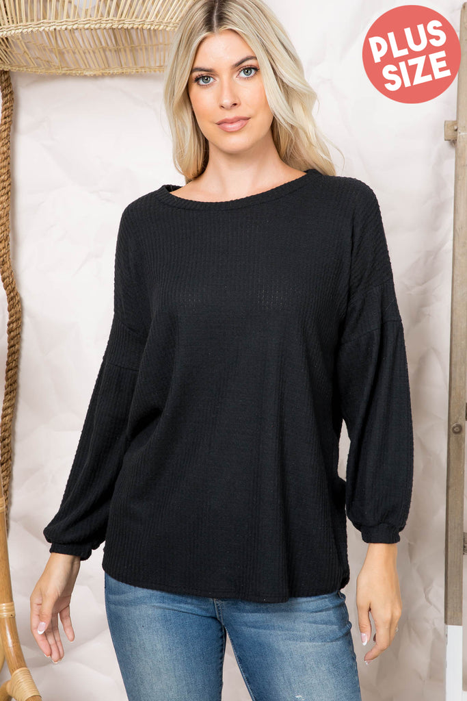 Puff Sleeve Boatneck Waffle Tunic