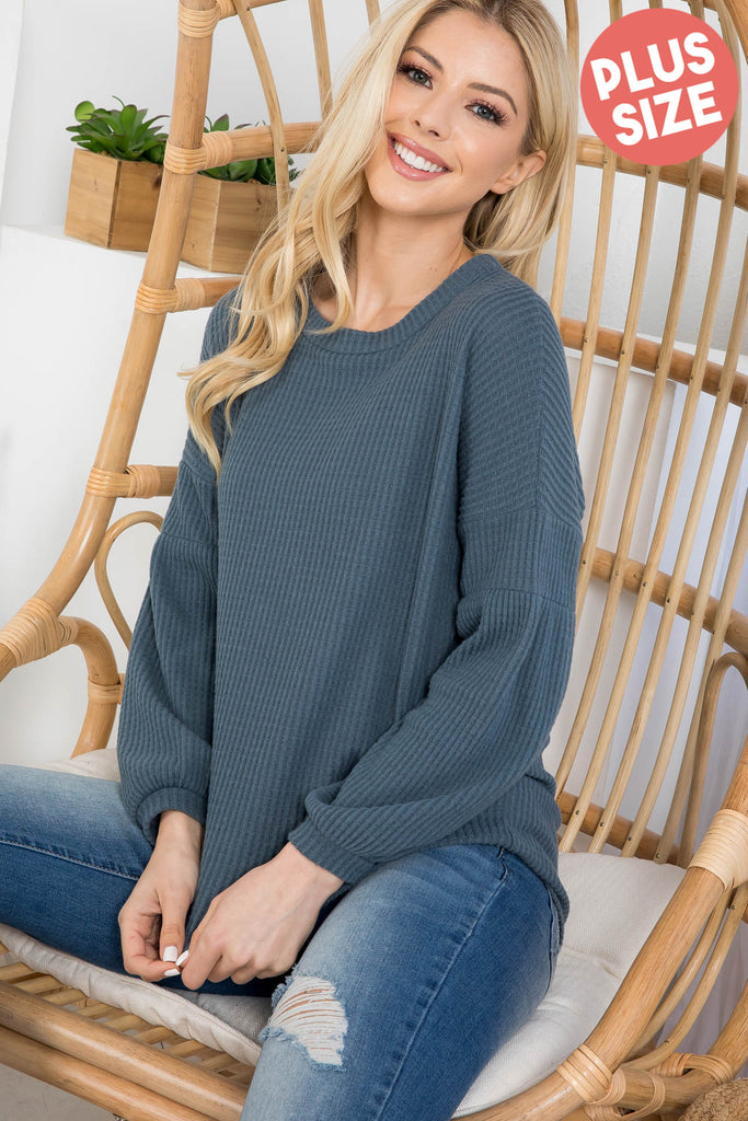Puff Sleeve Boatneck Waffle Tunic
