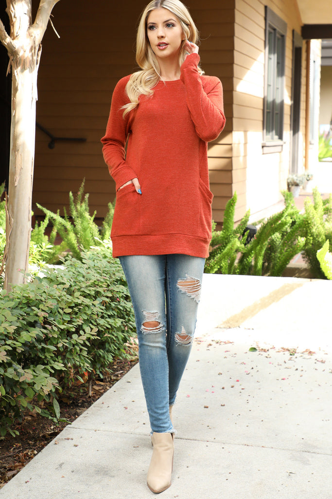 Knit Front Pocket Long Sleeved Top 2