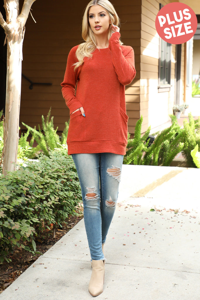 Knit Front Pocket Long Sleeved Top 2