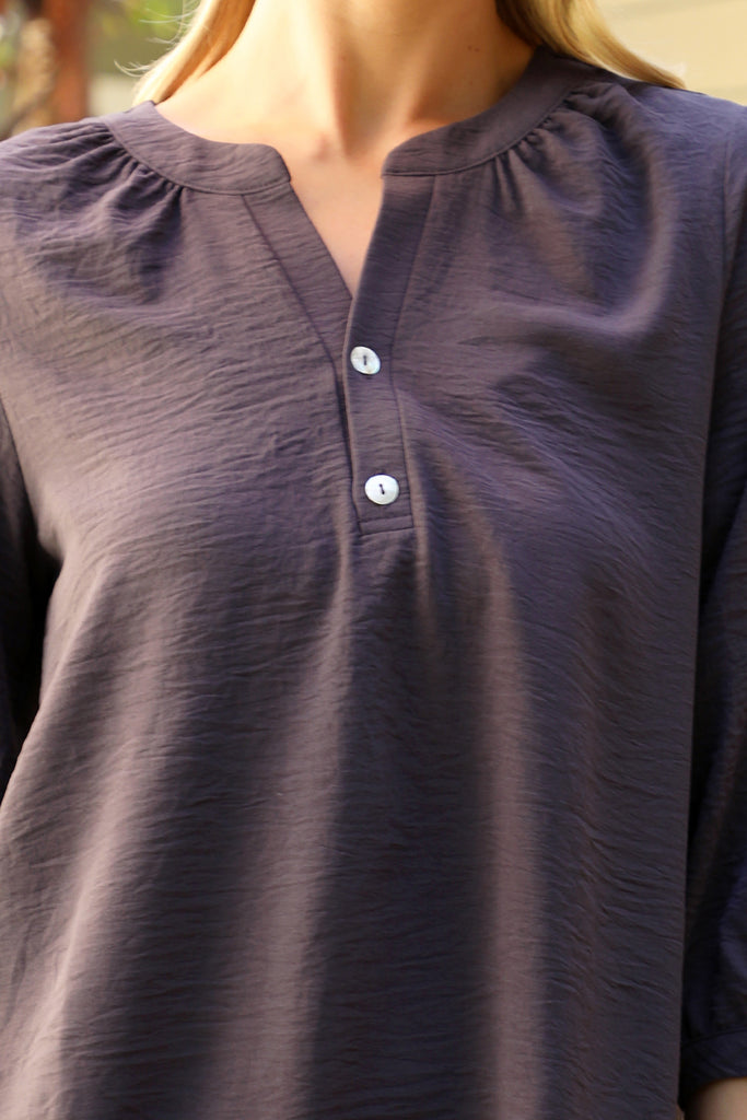 Button Detail Collar Woven Top