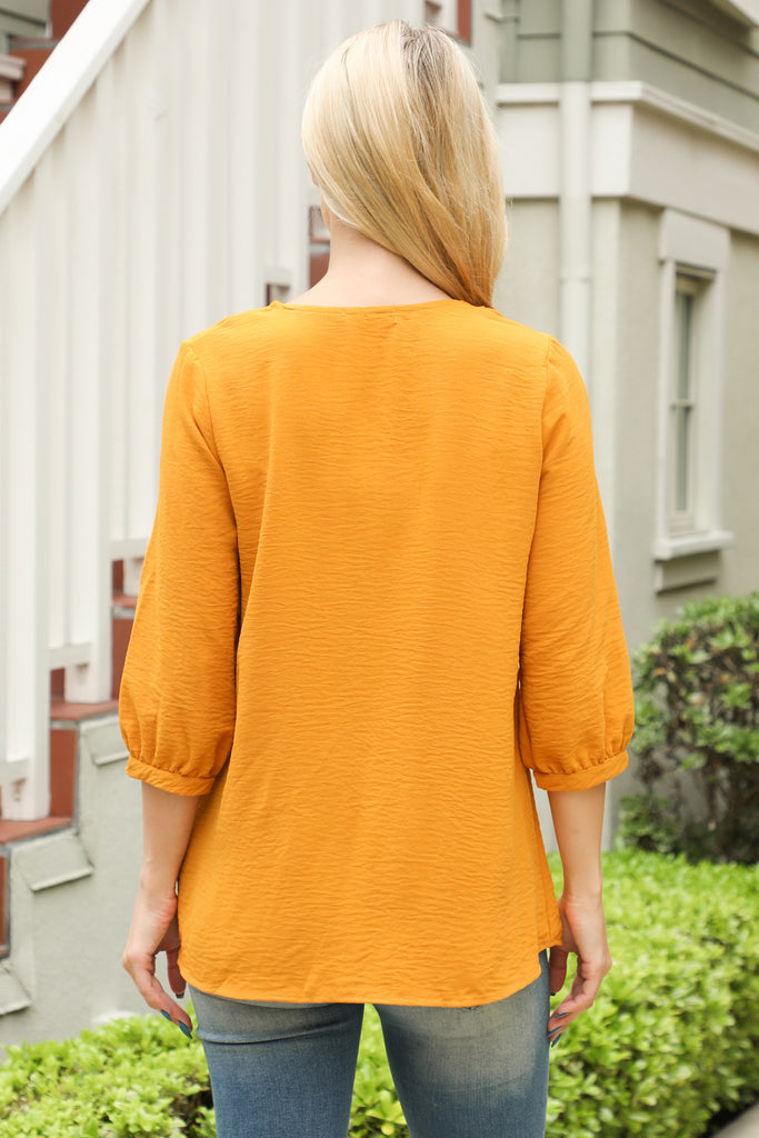 Button Detail Collar Woven Top