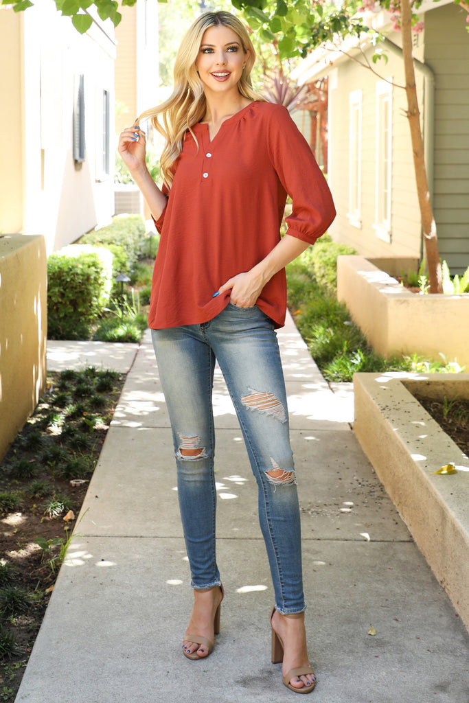 Button Detail Collar Woven Top