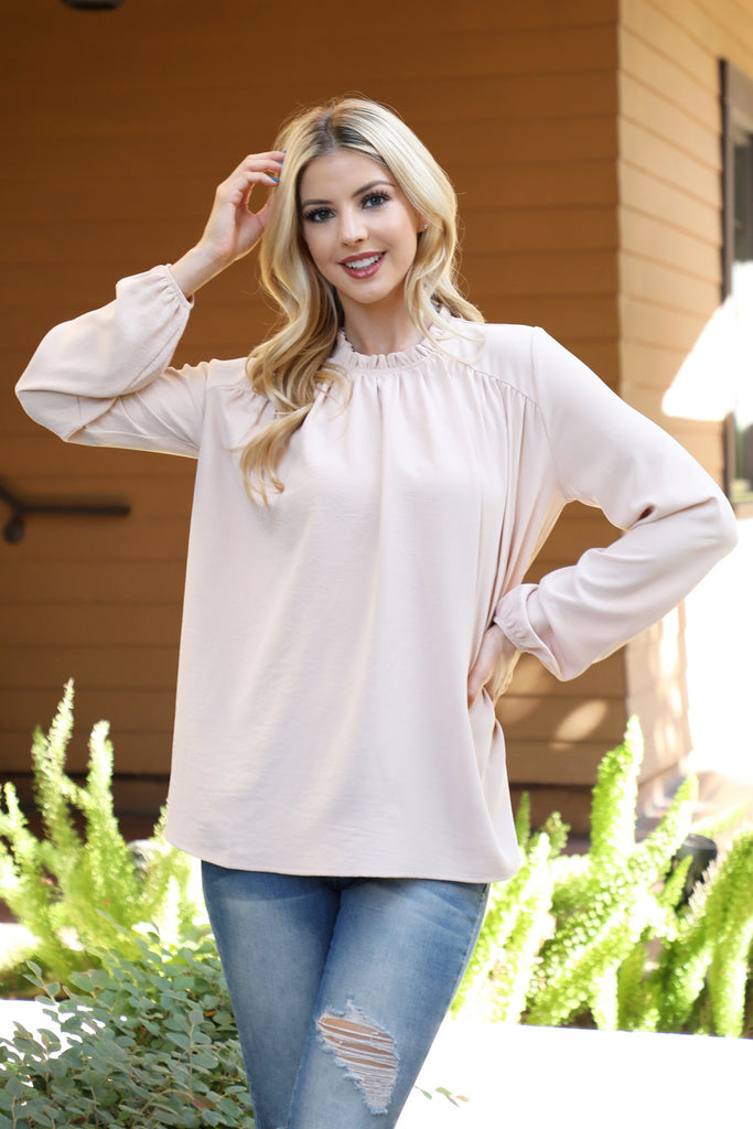 Puff Sleeve Merrow Neckline Woven Top