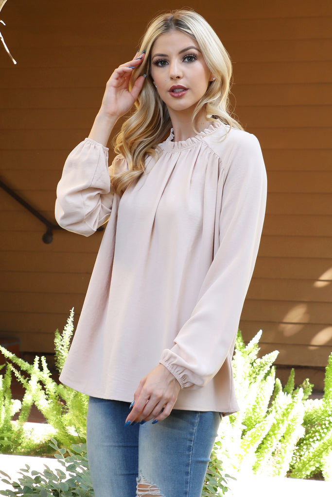 Puff Sleeve Merrow Neckline Woven Top