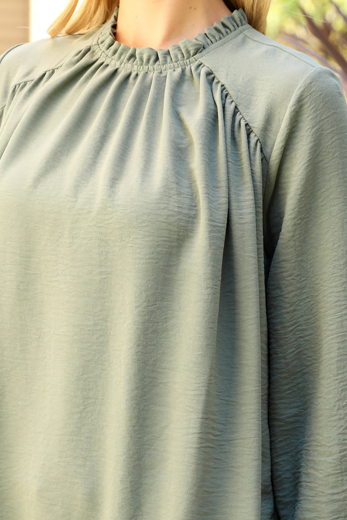 Puff Sleeve Merrow Neckline Woven Top