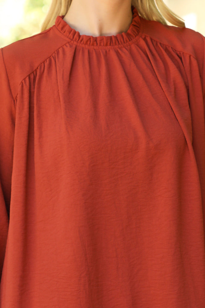 Puff Sleeve Merrow Neckline Woven Top