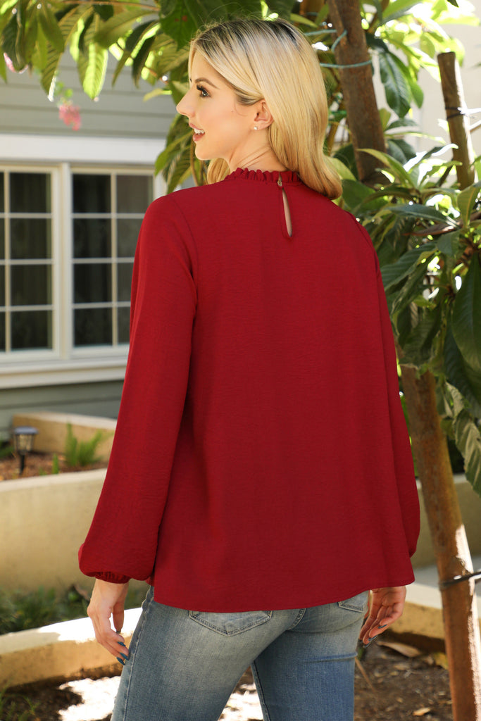 Puff Sleeve Merrow Neckline Woven Top