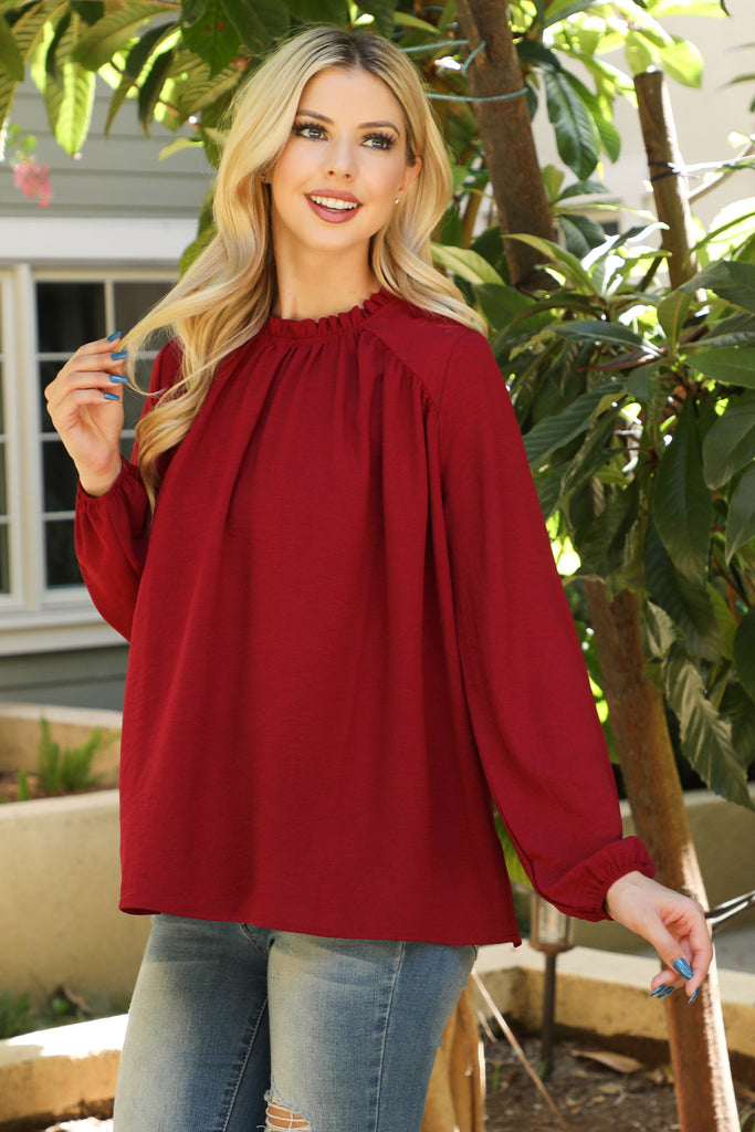 Puff Sleeve Merrow Neckline Woven Top