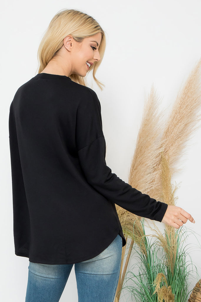 Long Sleeve French Terry Rounded Hem Top