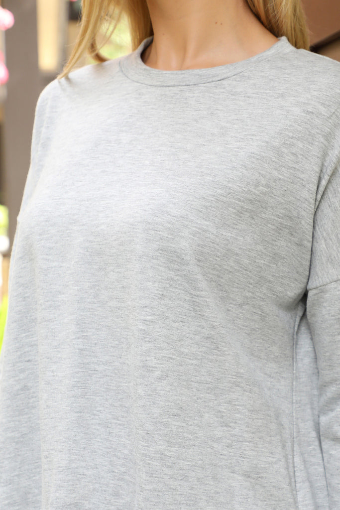 Long Sleeve French Terry Rounded Hem Top