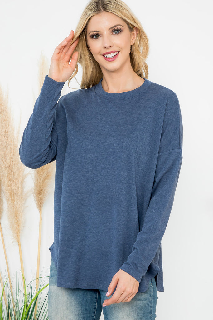 Long Sleeve French Terry Rounded Hem Top