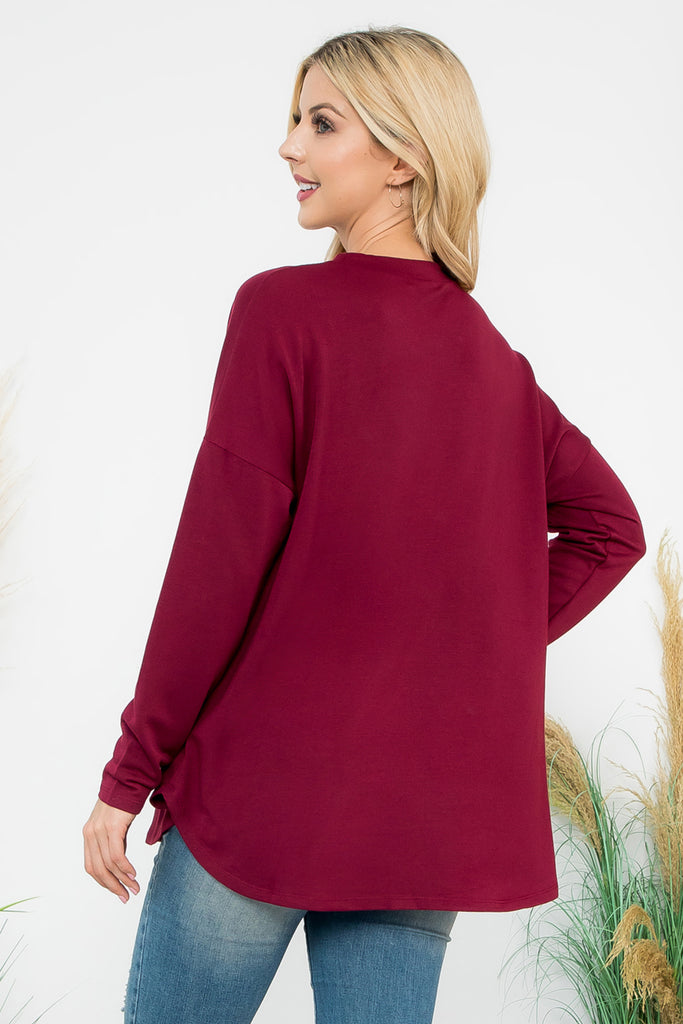 Long Sleeve French Terry Rounded Hem Top