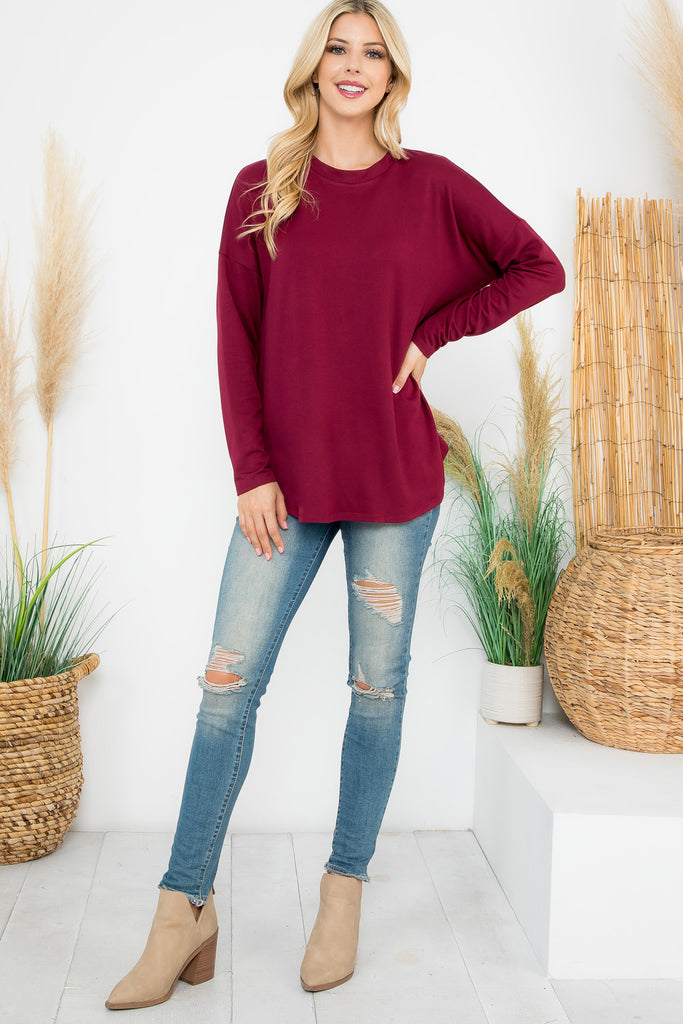 Long Sleeve French Terry Rounded Hem Top