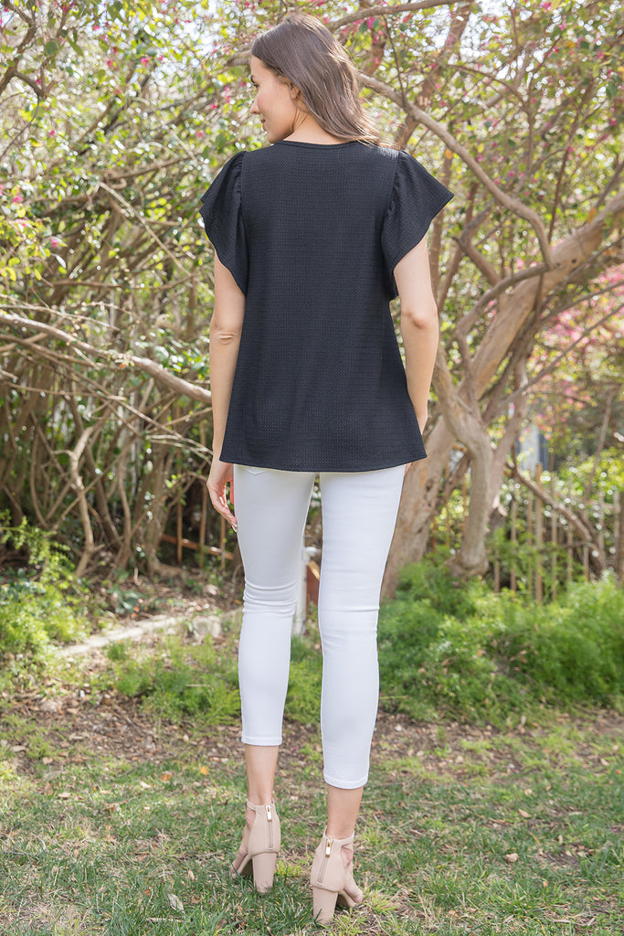 BUTTERFLY SLEEVE TEXTURED SOLID TOP