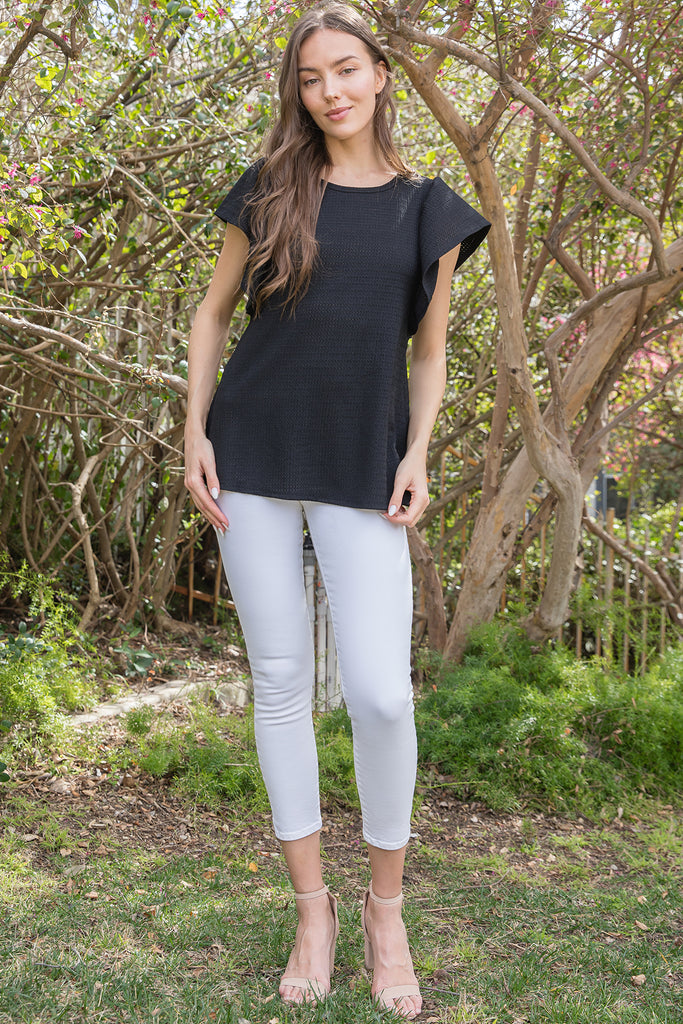 BUTTERFLY SLEEVE TEXTURED SOLID TOP