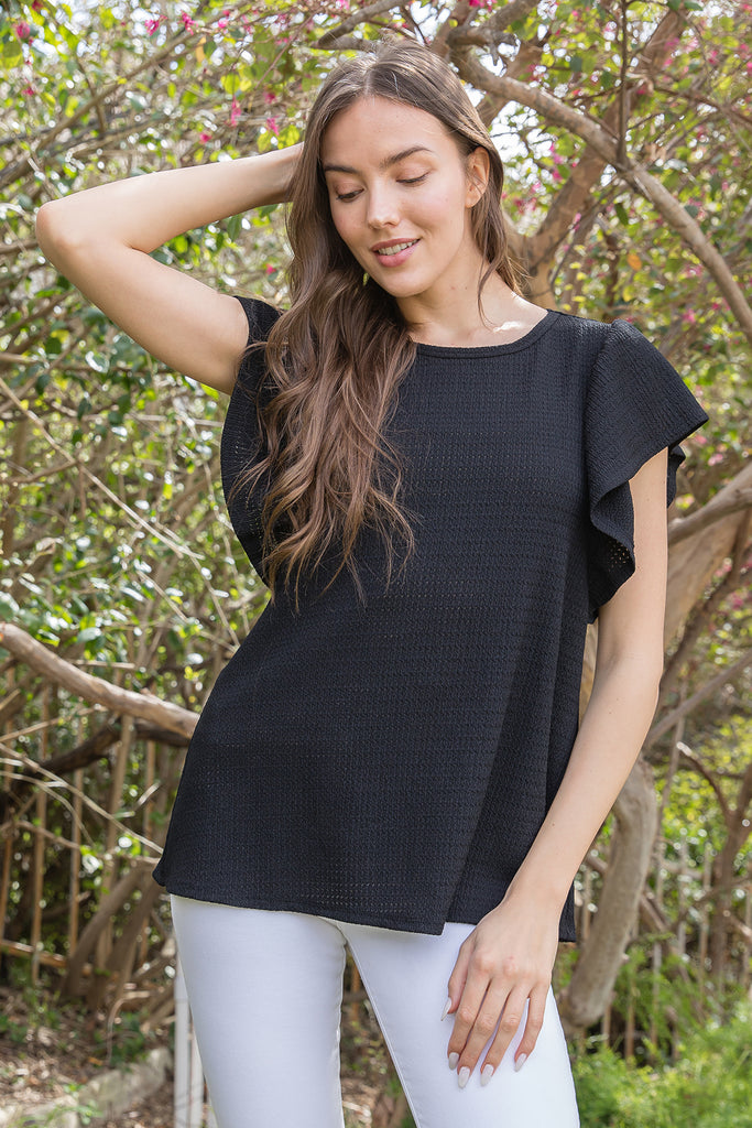 BUTTERFLY SLEEVE TEXTURED SOLID TOP