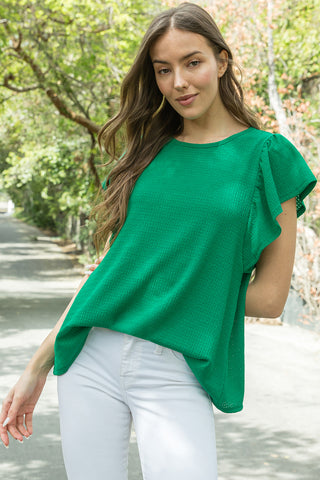 PLUS SIZE BUTTERFLY SLEEVE TEXTURED SOLID TOP