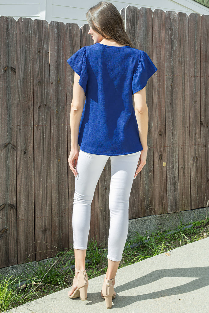 BUTTERFLY SLEEVE TEXTURED SOLID TOP