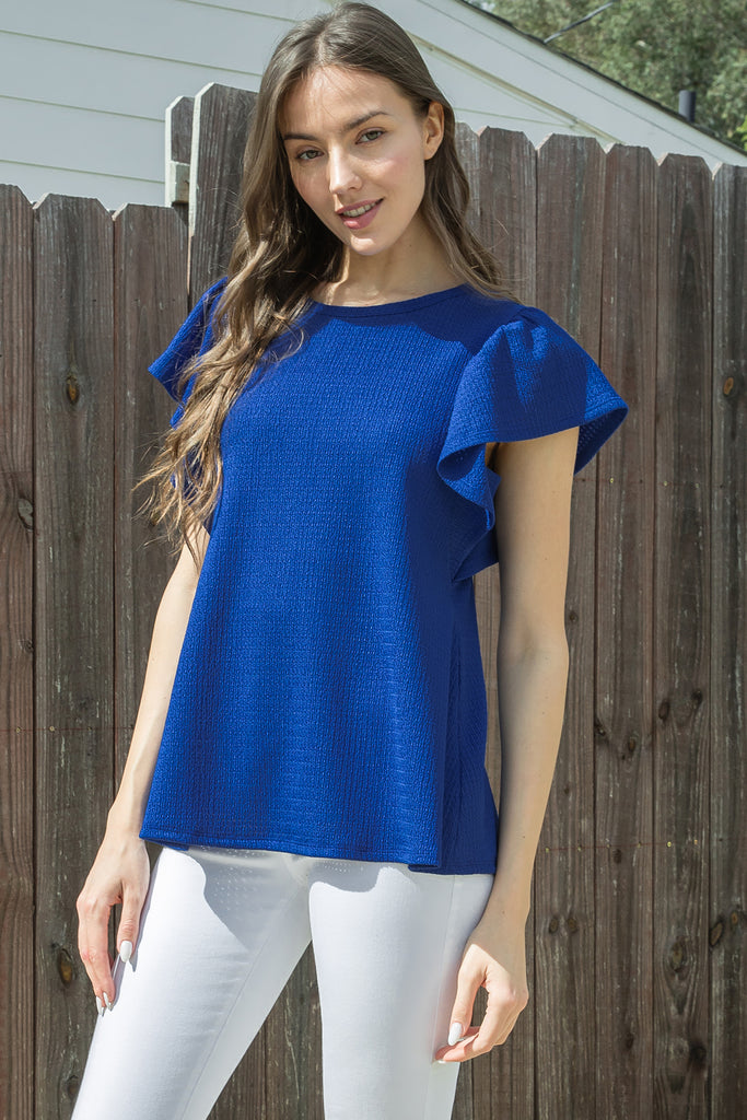 BUTTERFLY SLEEVE TEXTURED SOLID TOP