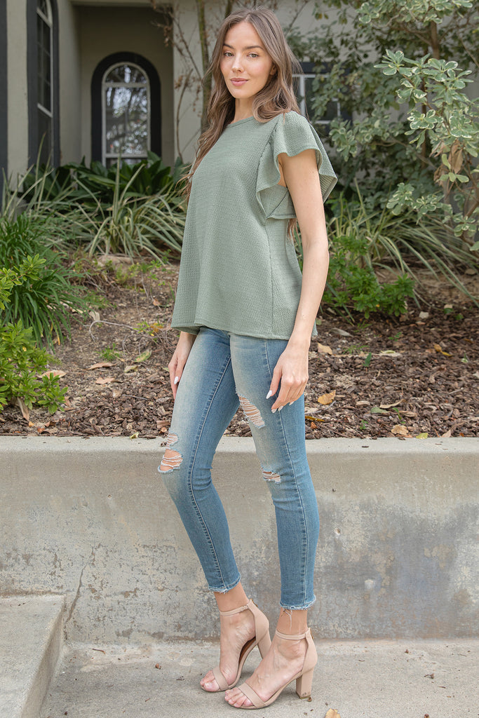 BUTTERFLY SLEEVE TEXTURED SOLID TOP