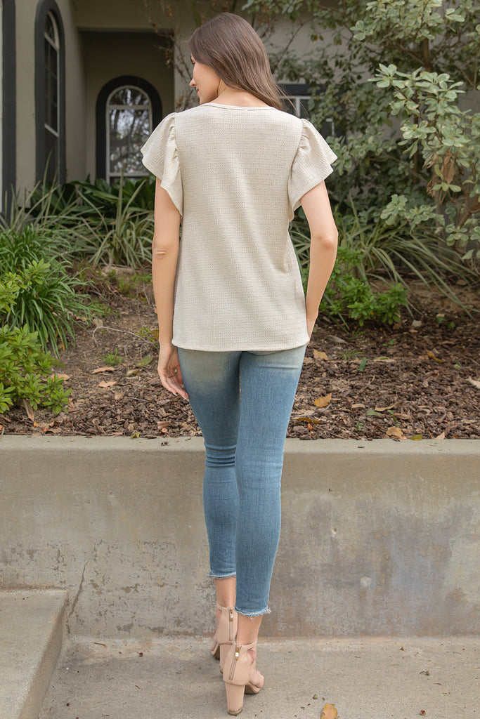 PLUS SIZE BUTTERFLY SLEEVE TEXTURED SOLID TOP