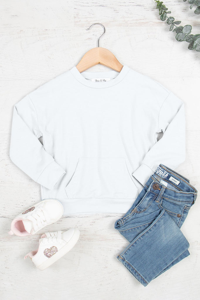 Kids Solid French Terry Long Sleeve Top With Kangaroo Pocket