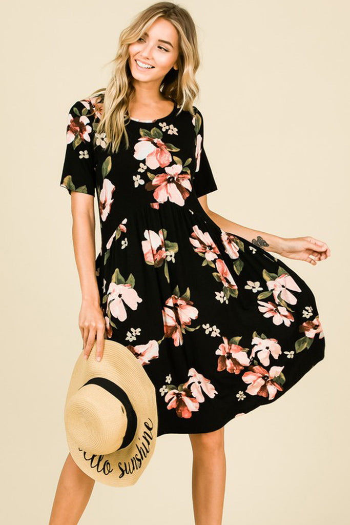 Short-Sleeve Floral Print Dress