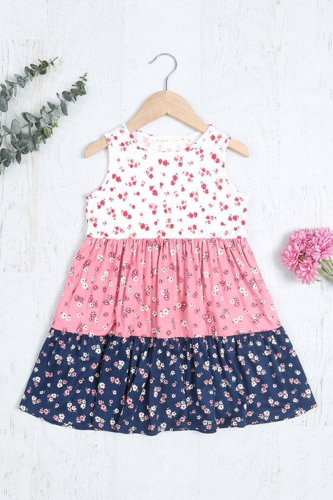 Multi-Color Contrast Floral Tank Print Dress