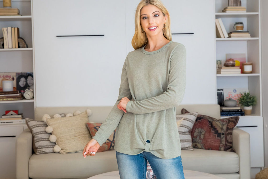 Punch Hole Detail Front Long Sleeve Top