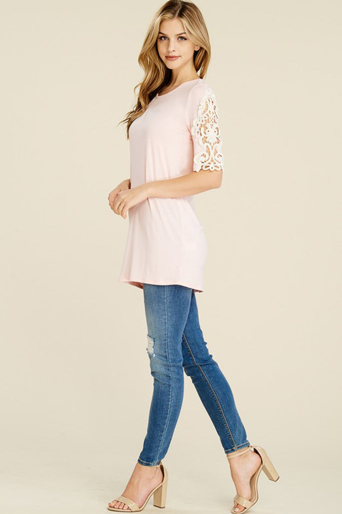 Half Sleeve Crochet Lace Detail Top