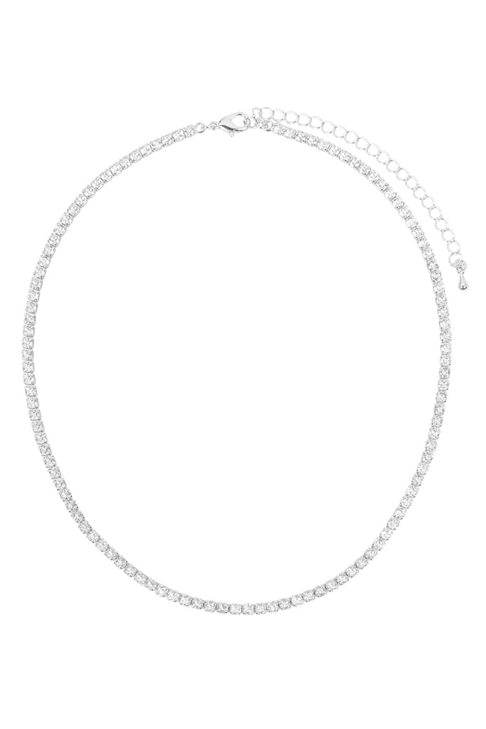 CUBIC ZIRCONIA 3MM 1 ROW NECKLACE AND EARRING SET