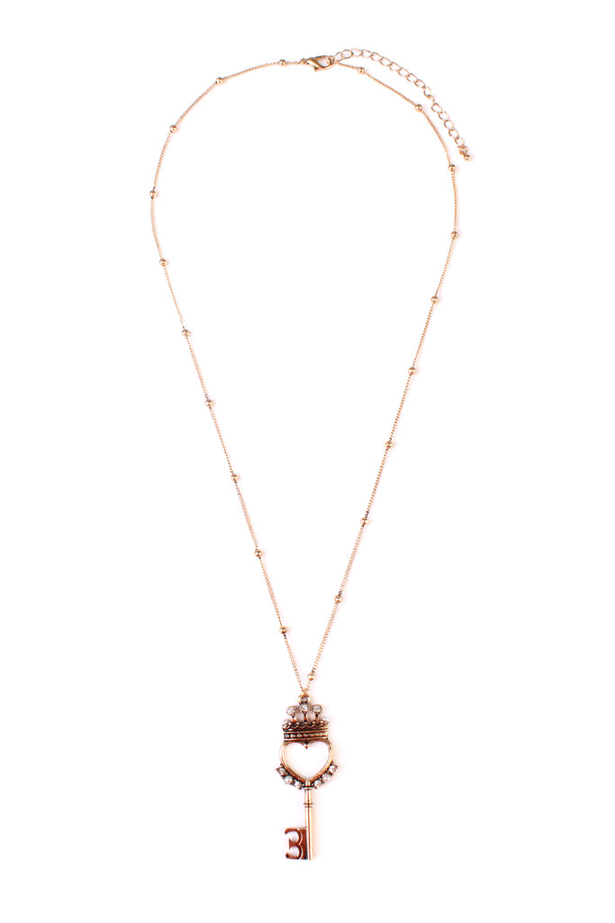 HEART CROWN KEY PENDANT NECKLACE