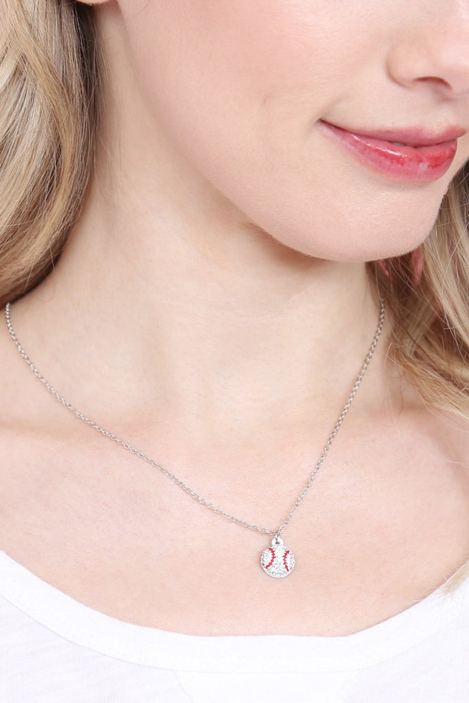 16924WH-S - BASEBALL PENDANT SPORTS CHARM NECKLACE - Riah Fashion