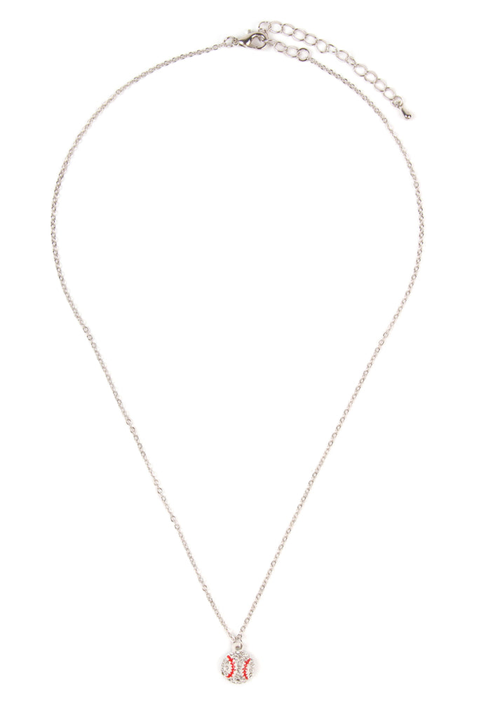 16924WH-S - BASEBALL PENDANT SPORTS CHARM NECKLACE - Riah Fashion