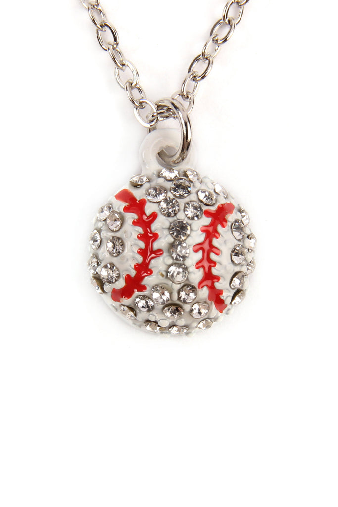16924WH-S - BASEBALL PENDANT SPORTS CHARM NECKLACE - Riah Fashion