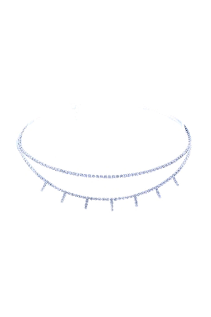 RHINESTONE LAYERED DAINTY BAR CHOKER NECKLACE