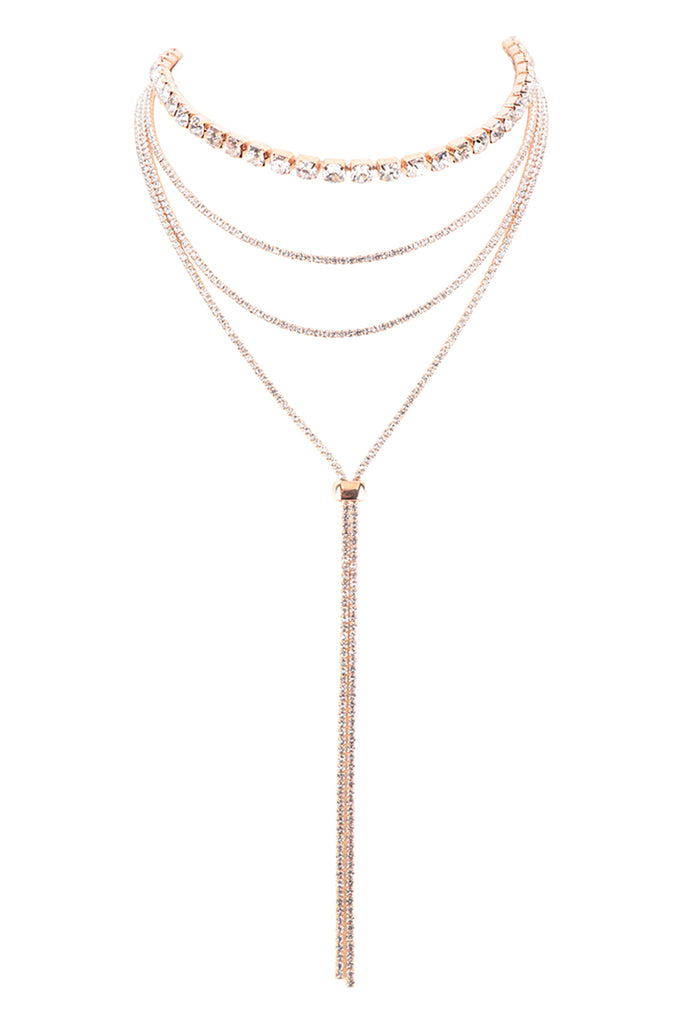 RHINESTONE 4 STRANDS STATEMENT W/SLIDER NECKLACE