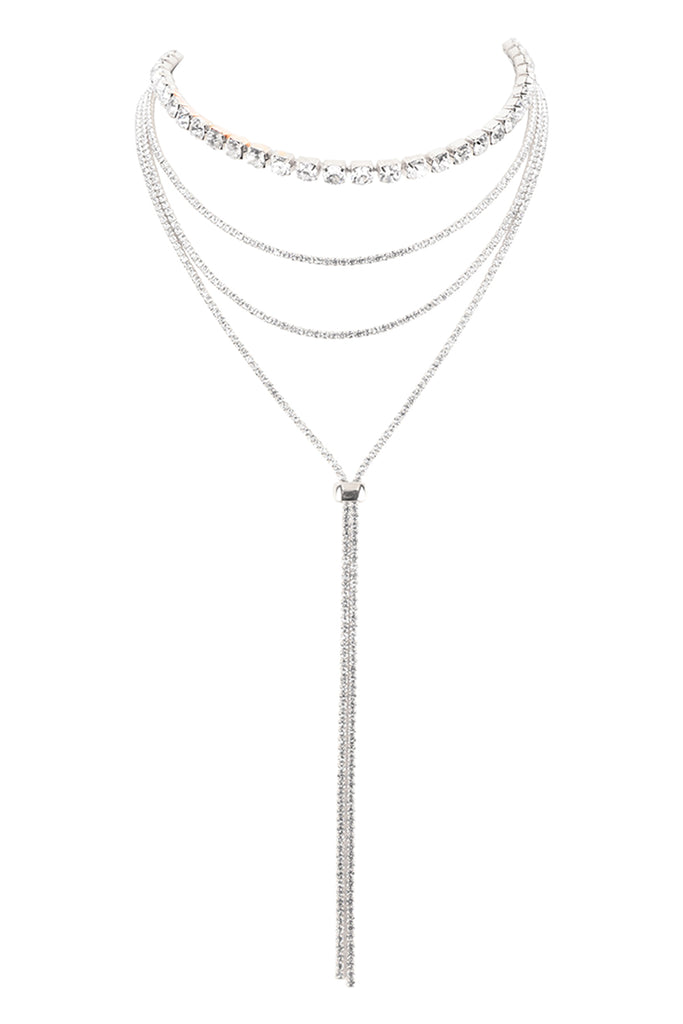 RHINESTONE 4 STRANDS STATEMENT W/SLIDER NECKLACE