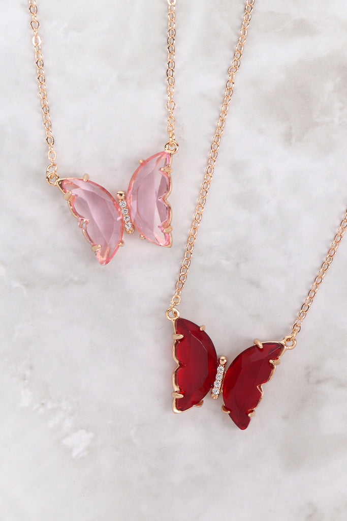 GLASS BUTTERFLY CHARM NECKLACE