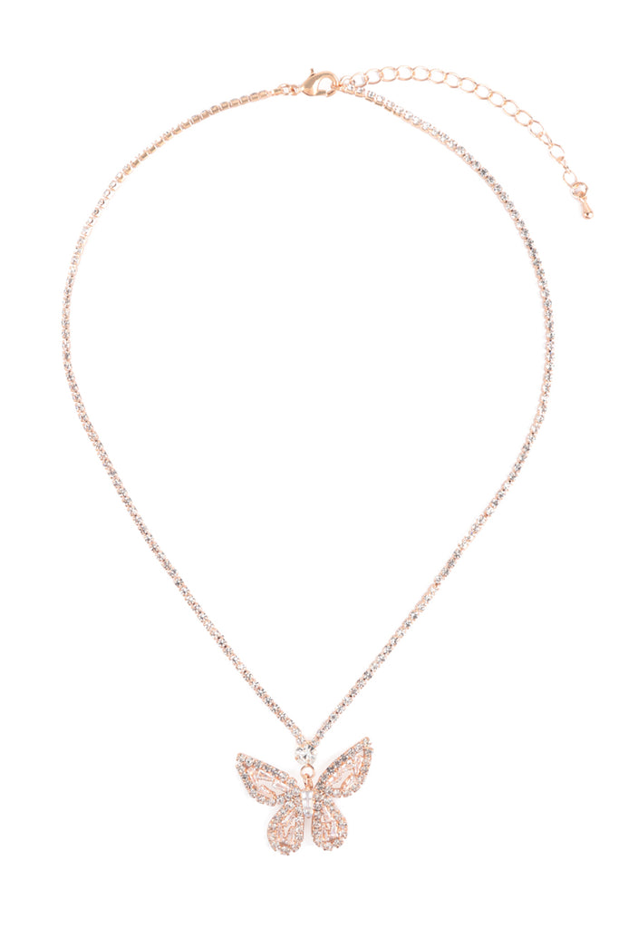 CUBIC ZIRCONIA BAGUETTE BUTTERFLY PENDANT NECKLACE